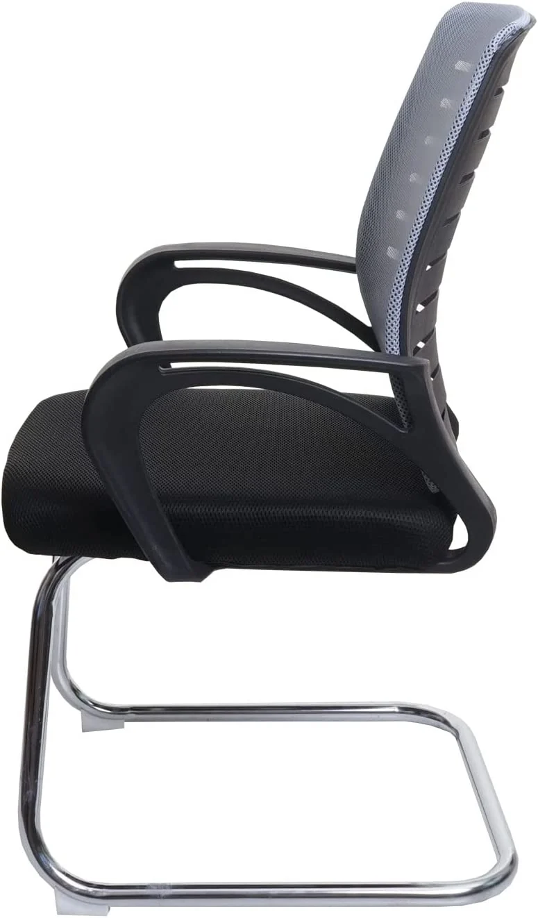 Lot de 2 chaises de conférence sièges visiteurs ergonomiques charge 150 kg tissu polyester gris et acier chromé BUR04122