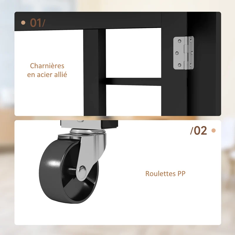 Table de cuisine pliable polyvalente 120 x 60 x 75 cm gain de place 3 étagères moderne en panneau de particules noir 21_0003237