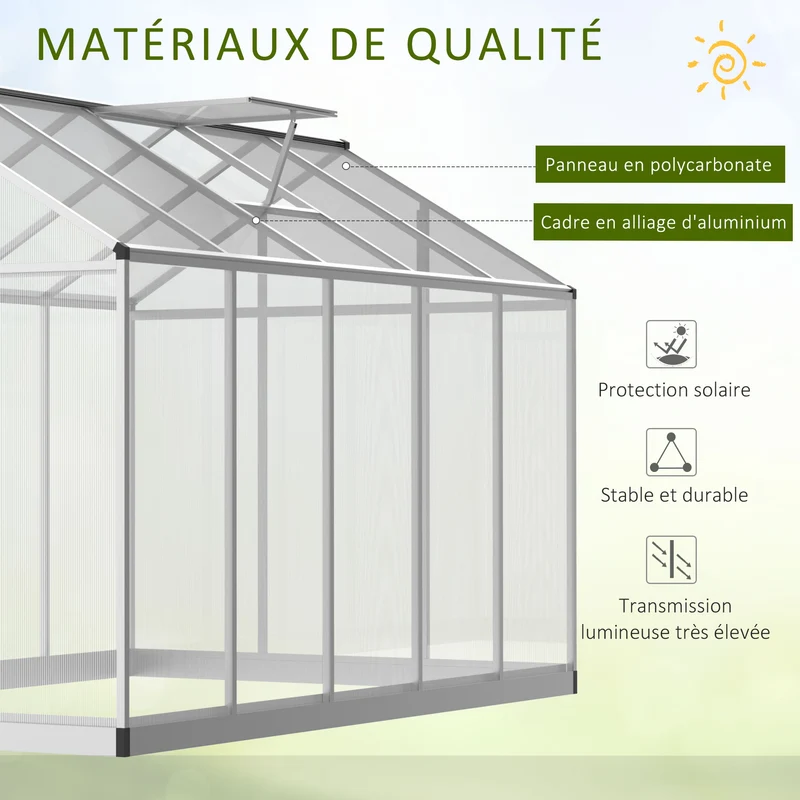 Serre de jardin 303 x 183 x 195 cm ventilation réglable protection uv contemporain avec porte battante en aluminium gris 21_0004122