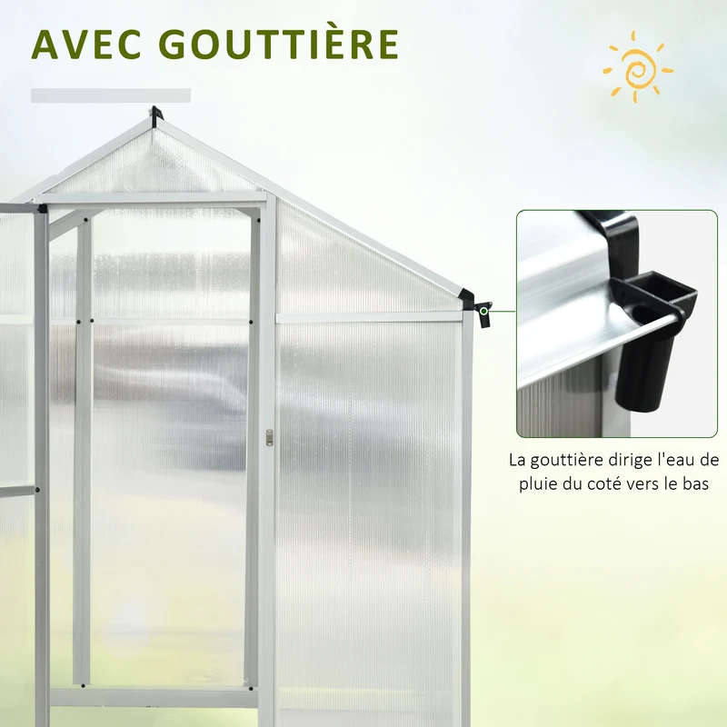 Serre de jardin 303 x 183 x 195 cm ventilation réglable protection uv contemporain avec porte battante en aluminium gris 21_0004122