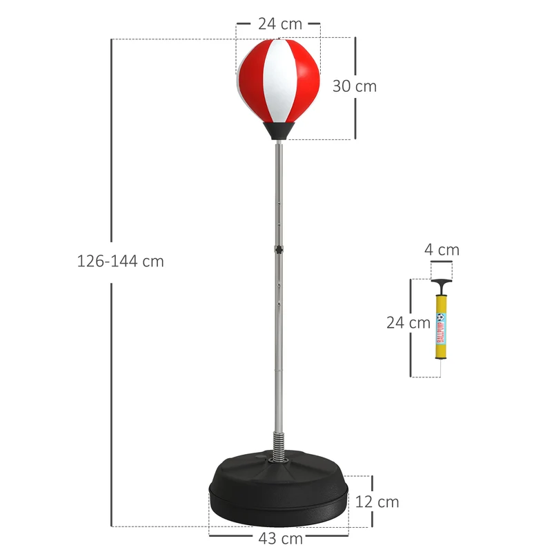Sac de frappe sur pied 43 x 43 x 126-144 cm réglable hauteur base lestable avec gants pro moderne en synthétique rouge 21_0006762