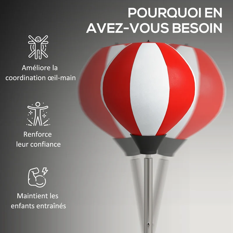 Sac de frappe sur pied 43 x 43 x 126-144 cm réglable hauteur base lestable avec gants pro moderne en synthétique rouge 21_0006762