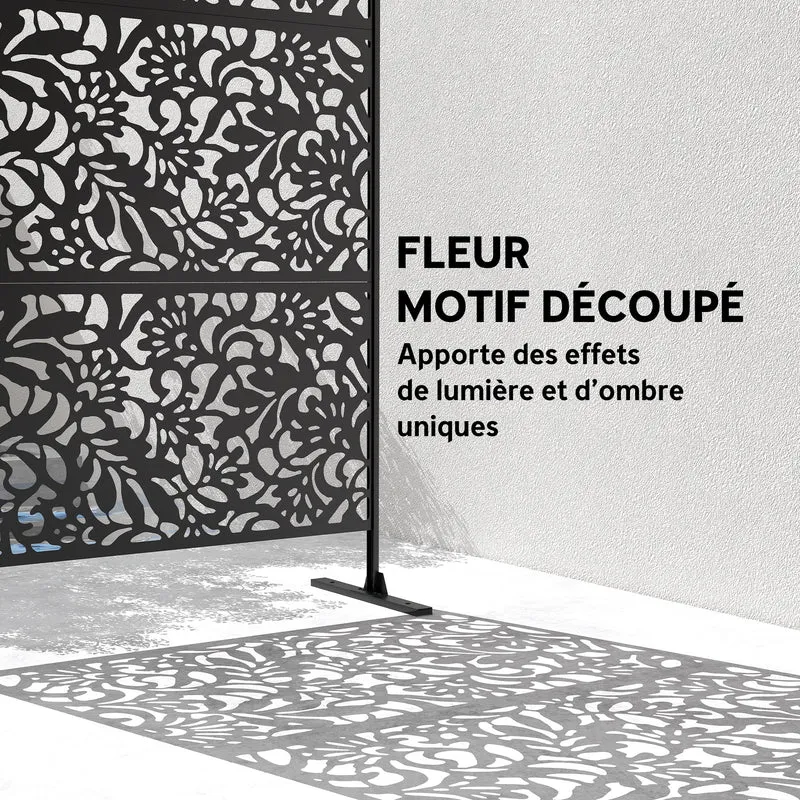 Paravent extérieur décoratif treillis 122 x 45 x 198 cm intimité treillis plantes design découpé en acier galvanisé noir 21_0005698