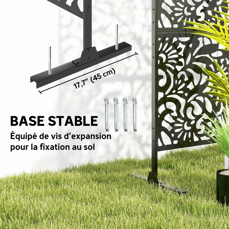 Paravent extérieur décoratif treillis 122 x 45 x 198 cm intimité treillis plantes design découpé en acier galvanisé noir 21_0005698