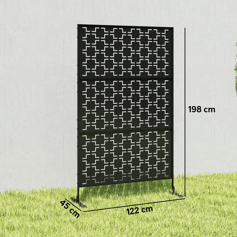 Panneau brise vue décoratif paravent extérieur 122 x 45 x 198 cm décoration séparation moderne intime en acier noir 21_0003980