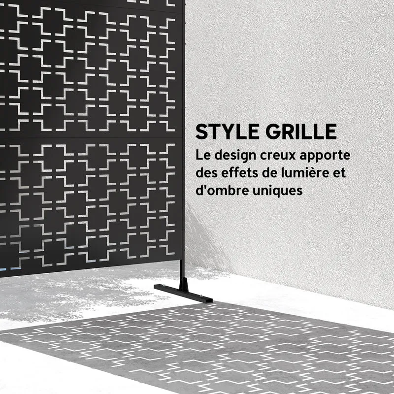 Panneau brise vue décoratif paravent extérieur 122 x 45 x 198 cm décoration séparation moderne intime en acier noir 21_0003980