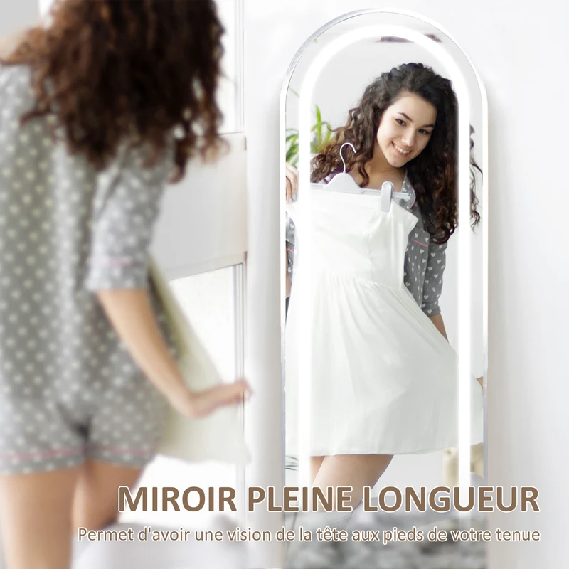 Miroir pleine longueur 150 x 40 x 5 cm éclairage led 3 couleurs réglable mémoire style moderne en verre trempé argent 21_0001634