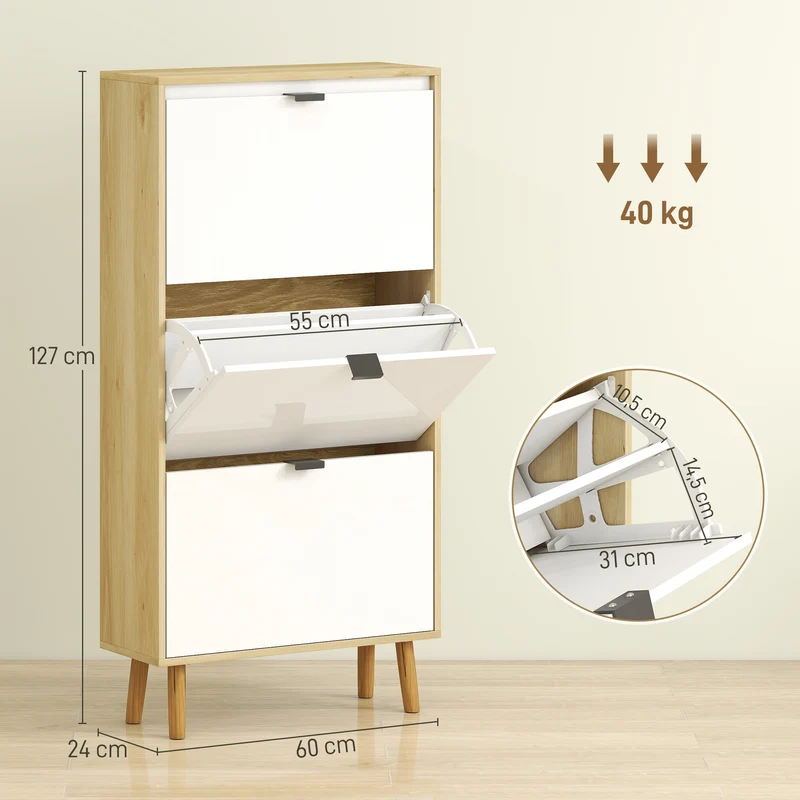 Meuble à chaussures entrée 60 x 24 x 127 cm 3 tiroirs pour 9-18 paires étagères réglables moderne épuré en MDF blanc 21_0002776