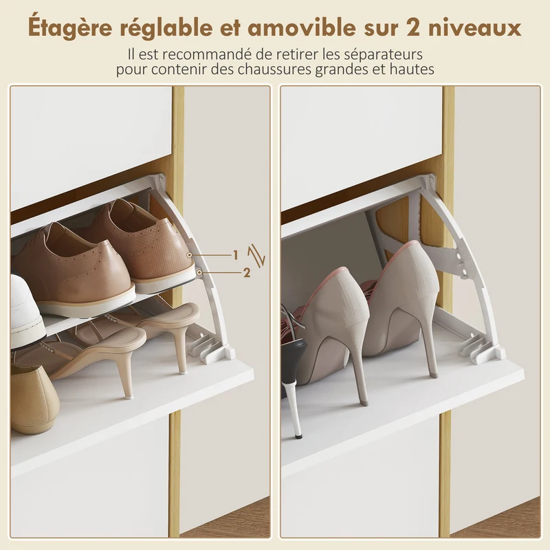 Meuble à chaussures entrée 60 x 24 x 127 cm 3 tiroirs pour 9-18 paires étagères réglables moderne épuré en MDF blanc 21_0002776