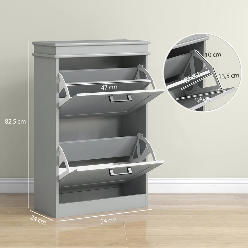 Meuble à chaussures entrée 54 x 24 x 82,5 cm étagères réglables anti-basculement compact moderne épuré mate en MDF gris 21_0002687