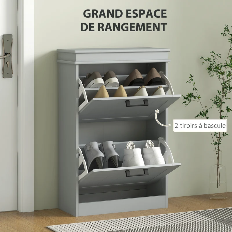 Meuble à chaussures entrée 54 x 24 x 82,5 cm étagères réglables anti-basculement compact moderne épuré mate en MDF gris 21_0002687