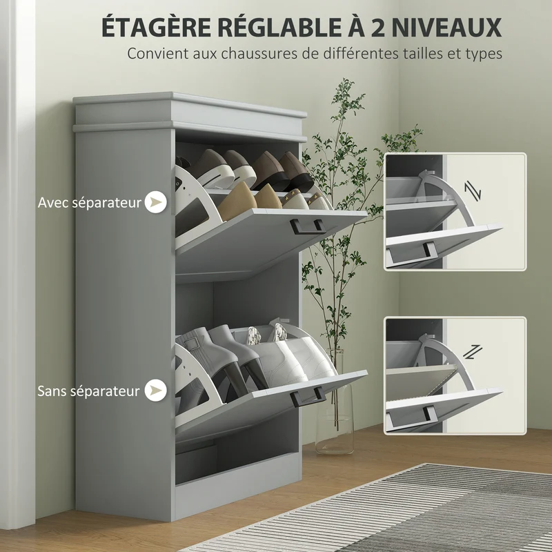 Meuble à chaussures entrée 54 x 24 x 82,5 cm étagères réglables anti-basculement compact moderne épuré mate en MDF gris 21_0002687