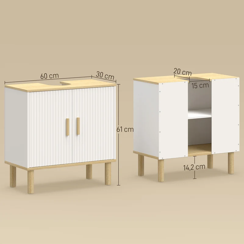Meuble sous lavabo 60 x 30 x 61 cm étagère réglable rangement malin style moderne épuré en panneau de particules blanc 21_0002143