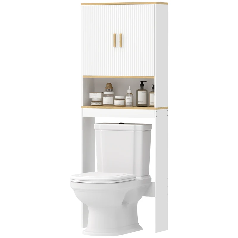 Meuble au-dessus des toilettes 64 x 20 x 170,5 cm étagères réglables sécurisé moderne en panneau de particules blanc 21_0002142