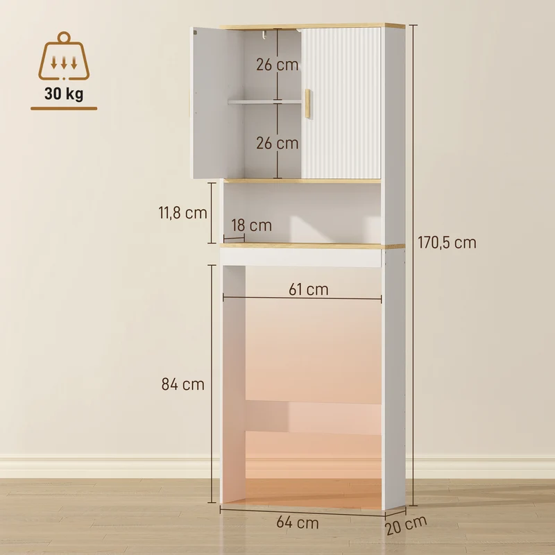 Meuble au-dessus des toilettes 64 x 20 x 170,5 cm étagères réglables sécurisé moderne en panneau de particules blanc 21_0002142