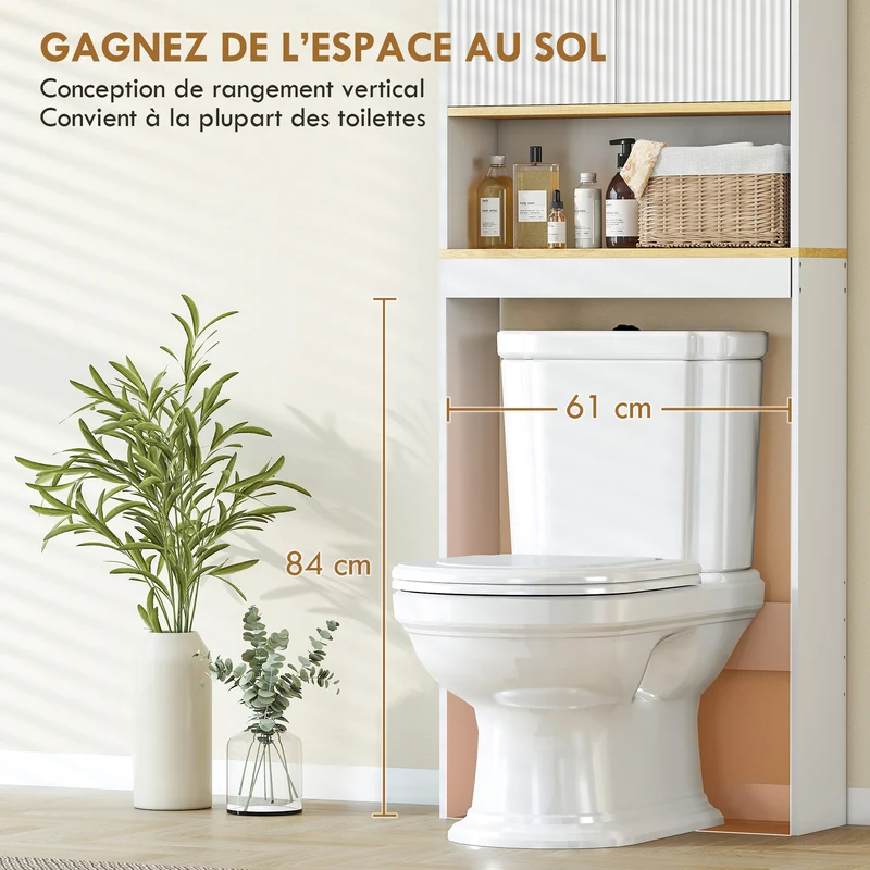 Meuble au-dessus des toilettes 64 x 20 x 170,5 cm étagères réglables sécurisé moderne en panneau de particules blanc 21_0002142