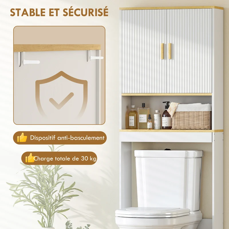 Meuble au-dessus des toilettes 64 x 20 x 170,5 cm étagères réglables sécurisé moderne en panneau de particules blanc 21_0002142