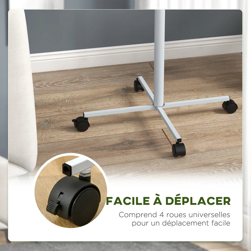 Mangeoire sur pied perchoir 2 bols pour jardin 60 x 138 cm grande capacité utile à roulettes scandinave en acier blanc 21_0007584