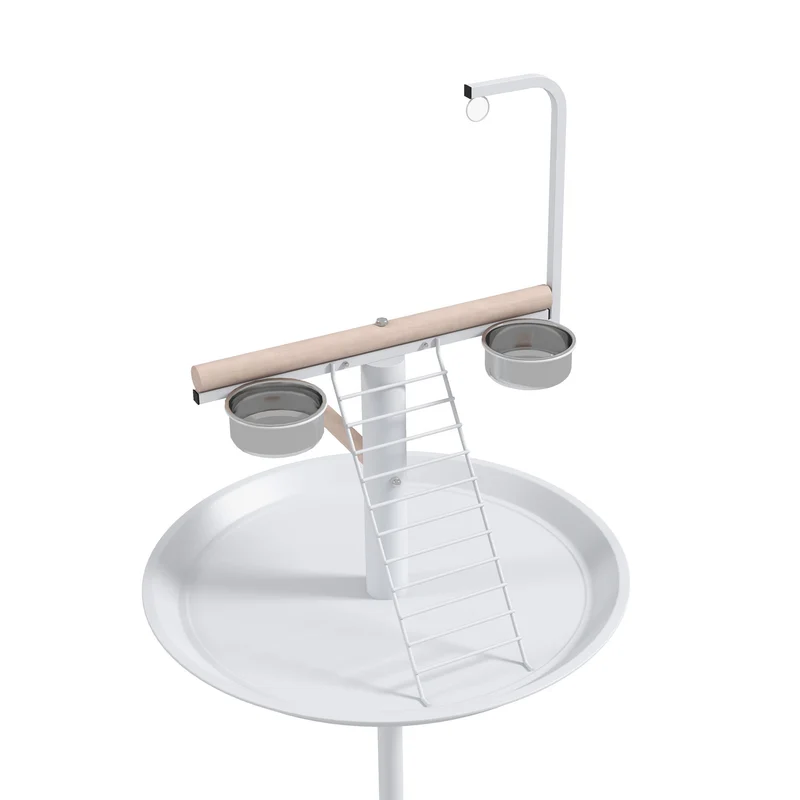 Mangeoire sur pied perchoir 2 bols pour jardin 60 x 138 cm grande capacité utile à roulettes scandinave en acier blanc 21_0007584