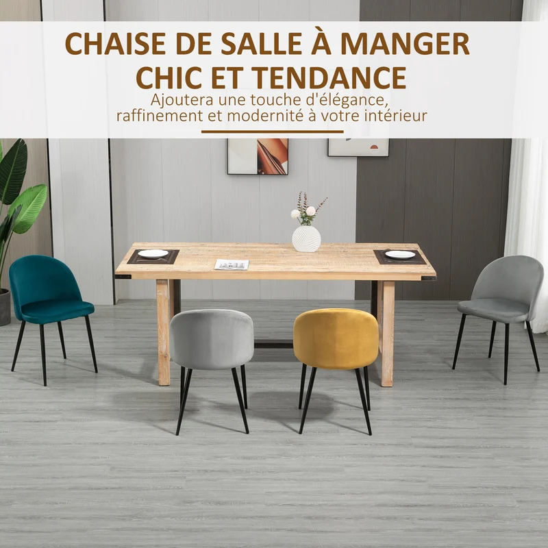 Lot de 4 chaises scandinaves salle à manger 49 x 50 x 77 cm assise rembourrée confortable design moderne en velours bleu 21_0002178