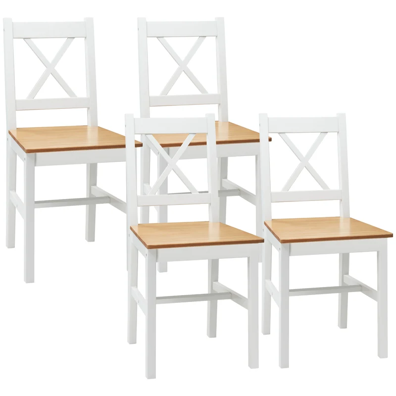 Lot de 4 chaises de salle à manger dossier croisé 41 x 46,5 x 86 cm assise confortable style campagne en bois blanc 21_0002366