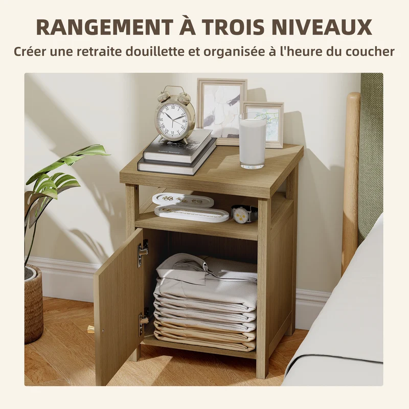 Lot de 2 tables de chevet 40 x 35 x 55 cm rangement optimisé étagère compartiment vintage en panneau de particules marron 21_0003744
