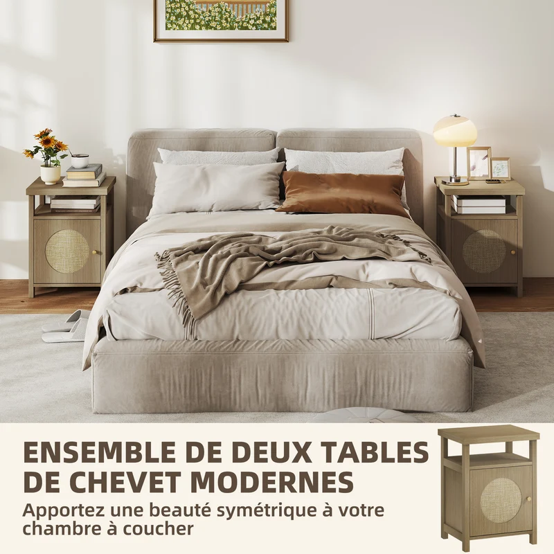 Lot de 2 tables de chevet 40 x 35 x 55 cm rangement optimisé étagère compartiment vintage en panneau de particules marron 21_0003744