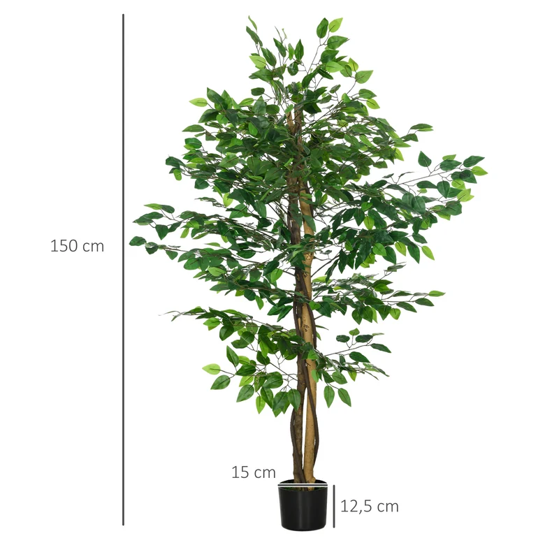 Lot de 2 plantes artificielles ficus salon 150 cm feuillage naturel branches ajustables contemporain en plastique vert 21_0001311