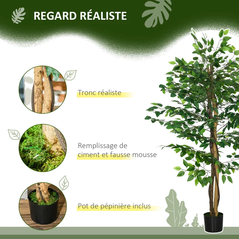Lot de 2 plantes artificielles ficus salon 150 cm feuillage naturel branches ajustables contemporain en plastique vert 21_0001311