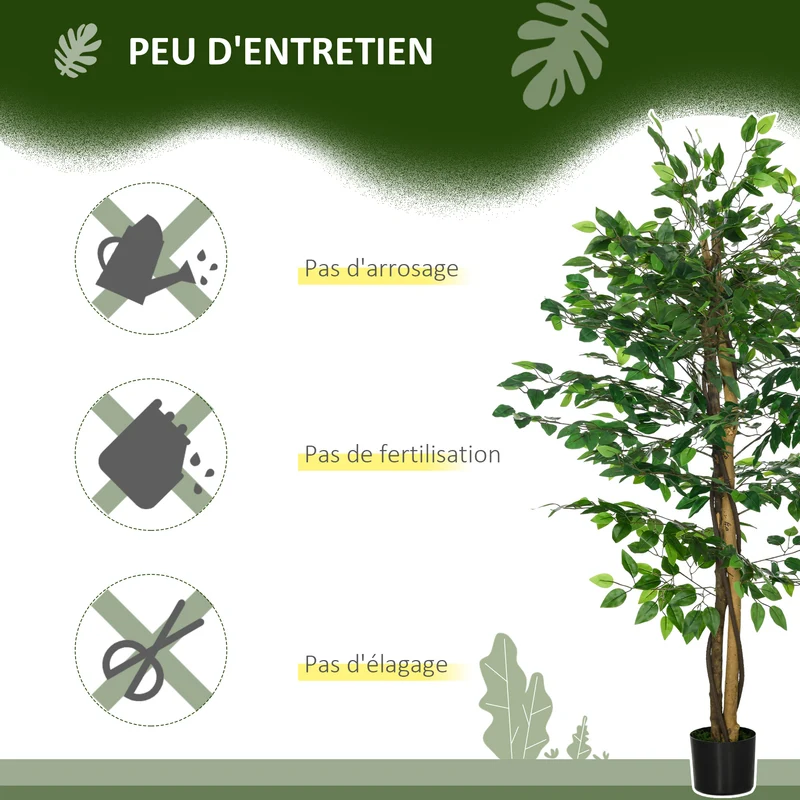 Lot de 2 plantes artificielles ficus salon 150 cm feuillage naturel branches ajustables contemporain en plastique vert 21_0001311