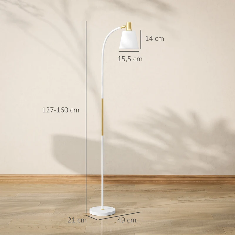 Lampadaire sur pied salon hauteur réglable 49 x 21 x 127-160 cm éclairage lecture orientable design épuré en métal blanc 21_0007043