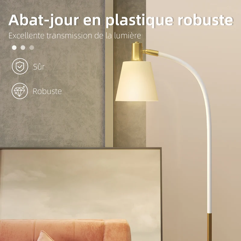 Lampadaire sur pied salon hauteur réglable 49 x 21 x 127-160 cm éclairage lecture orientable design épuré en métal blanc 21_0007043