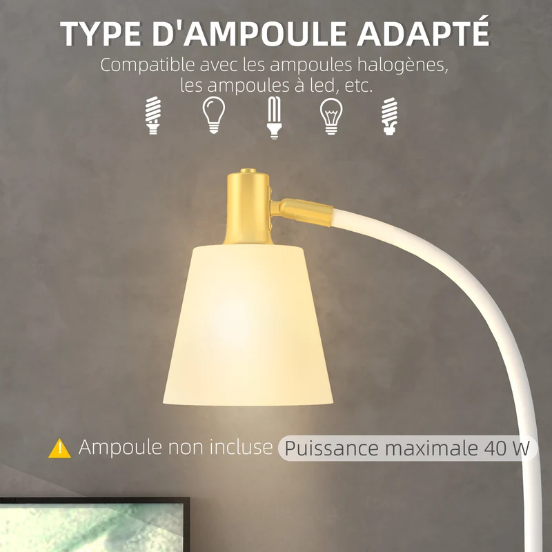 Lampadaire sur pied salon hauteur réglable 49 x 21 x 127-160 cm éclairage lecture orientable design épuré en métal blanc 21_0007043