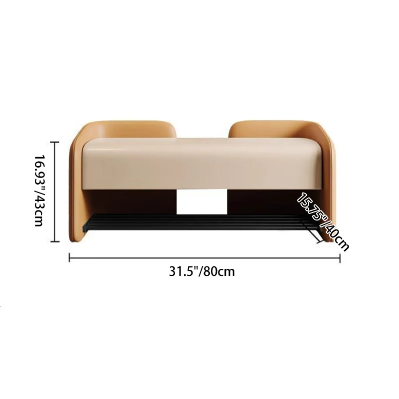 Contemporary Nordic Faux Nappa Leather Plywood Carbon Steel Rectangular Shoe Bench 1-Drawer For Entryway
