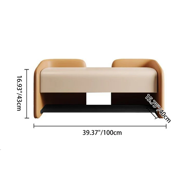 Contemporary Nordic Faux Nappa Leather Plywood Carbon Steel Rectangular Shoe Bench 1-Drawer For Entryway