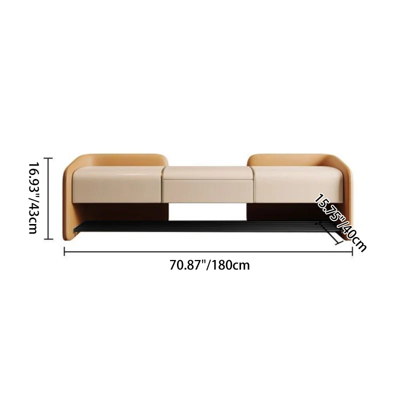 Contemporary Nordic Faux Nappa Leather Plywood Carbon Steel Rectangular Shoe Bench 1-Drawer For Entryway