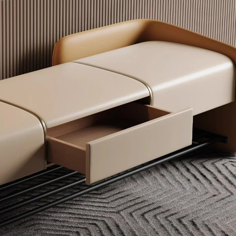 Contemporary Nordic Faux Nappa Leather Plywood Carbon Steel Rectangular Shoe Bench 1-Drawer For Entryway