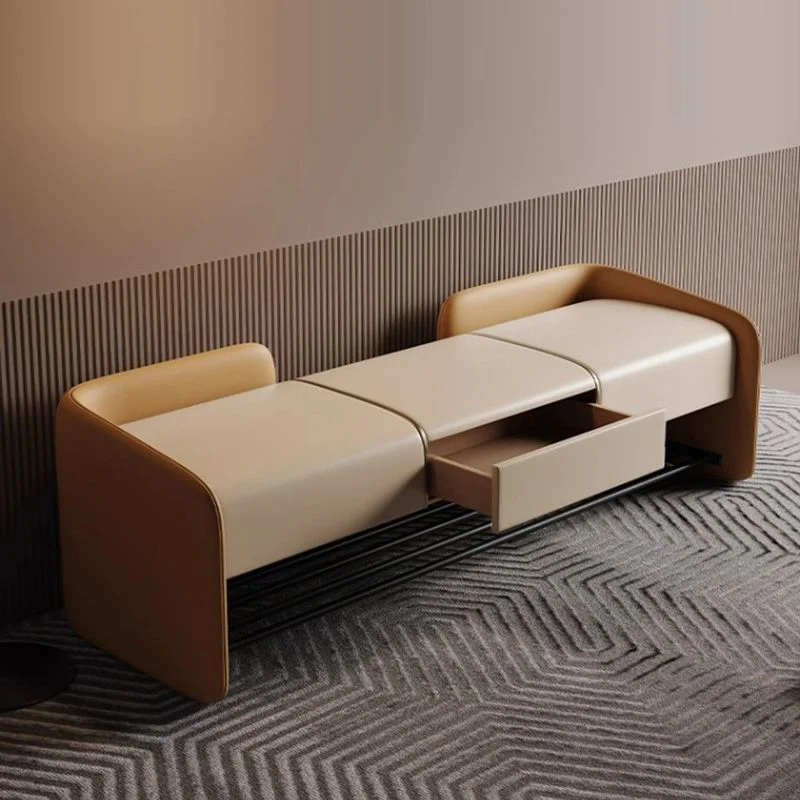 Contemporary Nordic Faux Nappa Leather Plywood Carbon Steel Rectangular Shoe Bench 1-Drawer For Entryway