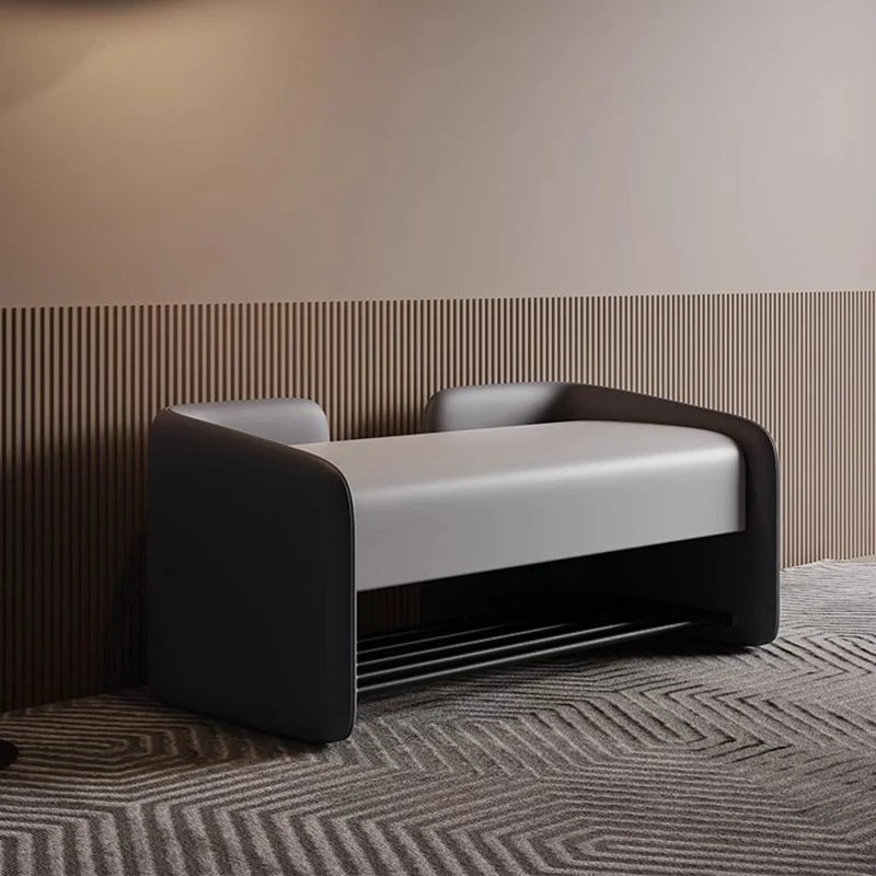 Contemporary Nordic Faux Nappa Leather Plywood Carbon Steel Rectangular Shoe Bench 1-Drawer For Entryway