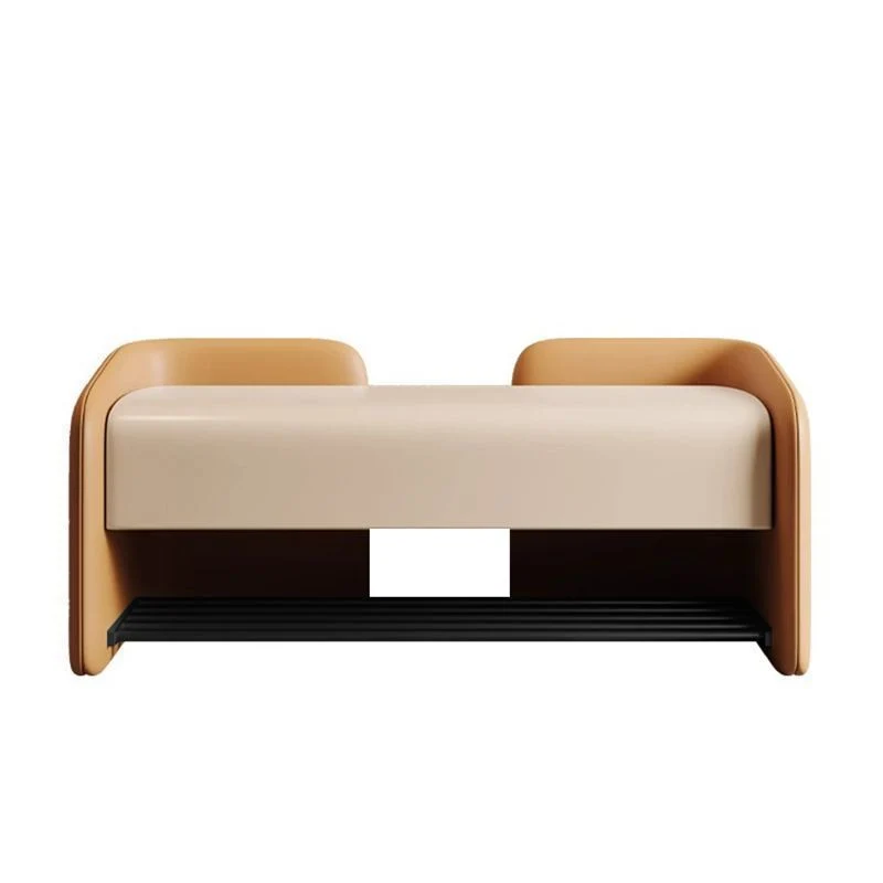Contemporary Nordic Faux Nappa Leather Plywood Carbon Steel Rectangular Shoe Bench 1-Drawer For Entryway