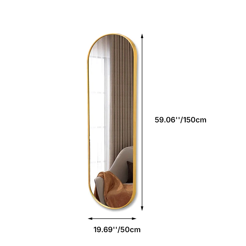 Modern Minimalist Oval Aluminum Alloy Glass Full-Length Wall Mirror For Living Room