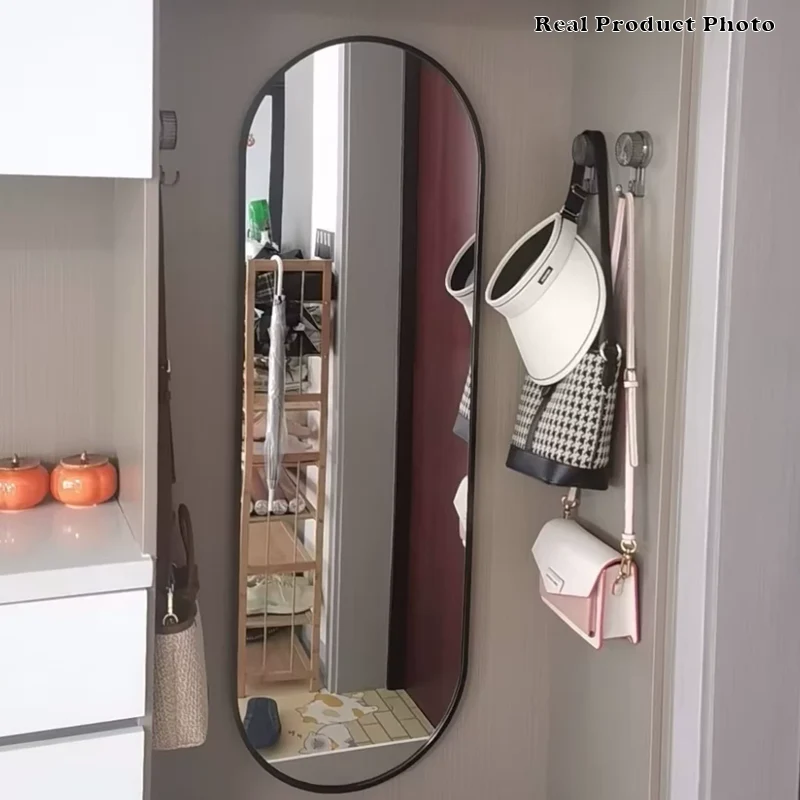 Modern Minimalist Oval Aluminum Alloy Glass Full-Length Wall Mirror For Living Room