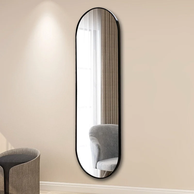 Modern Minimalist Oval Aluminum Alloy Glass Full-Length Wall Mirror For Living Room