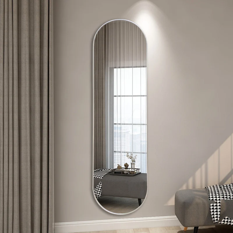 Modern Minimalist Oval Aluminum Alloy Glass Full-Length Wall Mirror For Living Room
