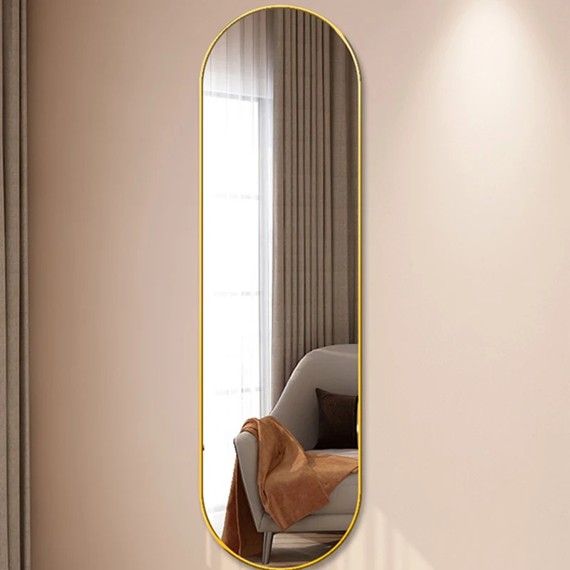Modern Minimalist Oval Aluminum Alloy Glass Full-Length Wall Mirror For Living Room