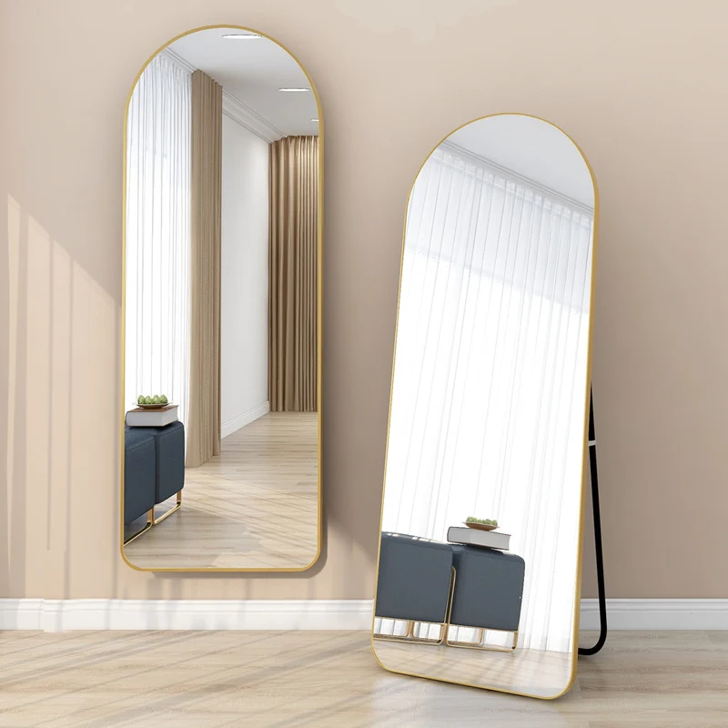 Modern Minimalist Arched Aluminum Alloy Glass Stainless Steel Full-Length Mirror Floor Stand For Living Room