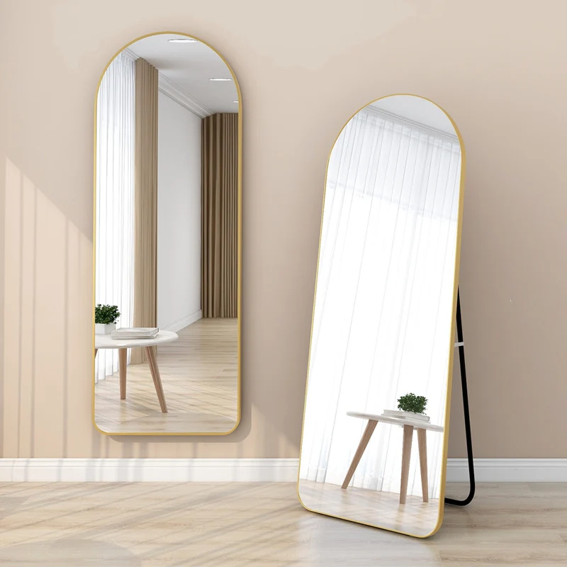 Modern Minimalist Arched Aluminum Alloy Glass Stainless Steel Full-Length Mirror Floor Stand For Living Room
