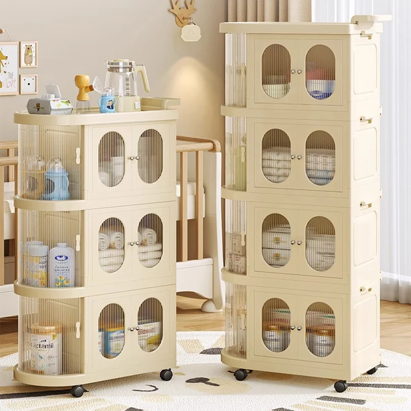 Modern Minimalist PP Plastic Oval Movable Foldable Storage Cabinet 2/3/4/5-Tier Baby Feeding Organizer For Living Room