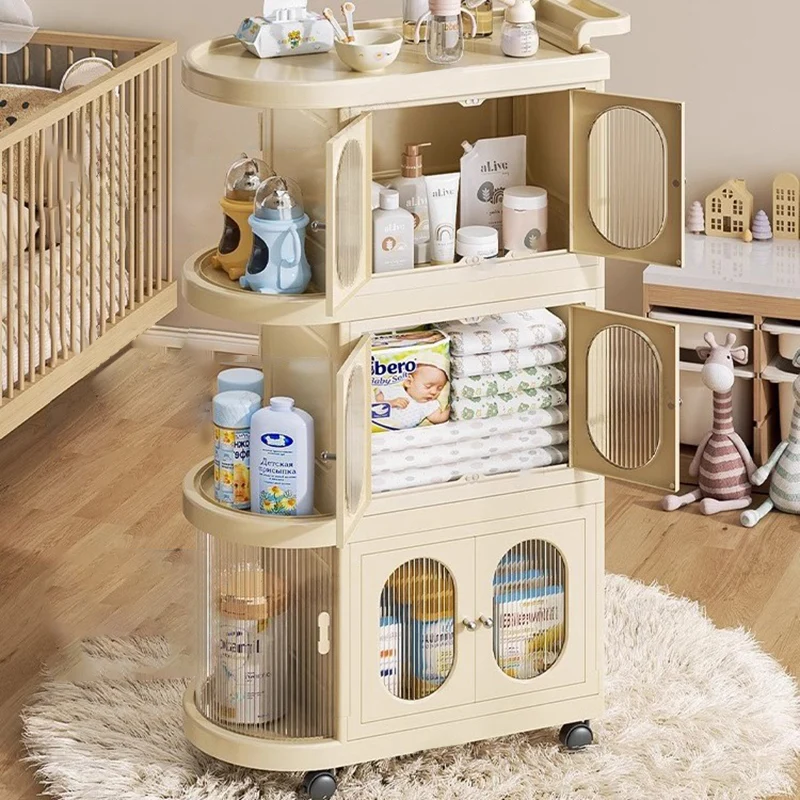 Modern Minimalist PP Plastic Oval Movable Foldable Storage Cabinet 2/3/4/5-Tier Baby Feeding Organizer For Living Room