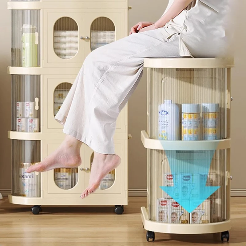 Modern Minimalist PP Plastic Oval Movable Foldable Storage Cabinet 2/3/4/5-Tier Baby Feeding Organizer For Living Room